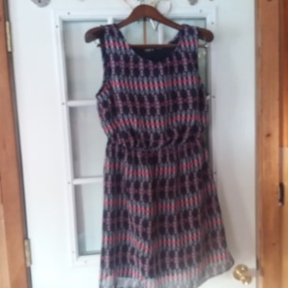 Sz 1X Navy Geometric Knee Length Dress Induldge